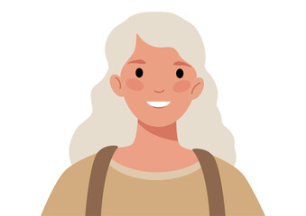 Smiling woman with long blonde hair, flat illustration for avatar and user profile, modern style for web design.