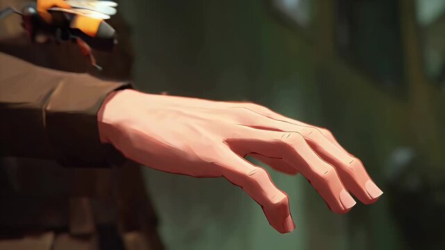 Bee sting on swollen hand with insect resting on fingers   