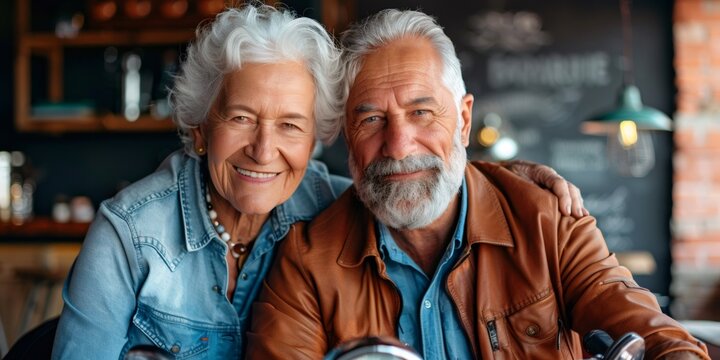 Happy senior couple embracing, enjoying retirement together