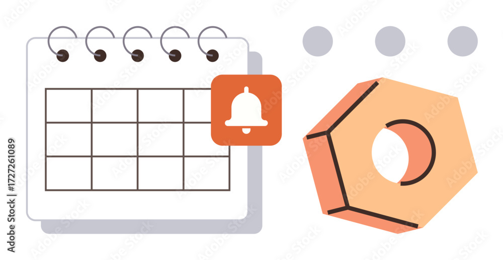 Aufkleber calendar with notification bell and hexagonal shape in minimalist style. ideal for scheduling, remin