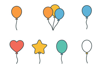 Isometric Balloon Icons. Basic Balloons set icons in modern isometric flat : single round balloon, pair of balloons, cluster of three balloons,