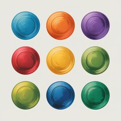 A grid of nine colorful round objects with a swirling texture on a light background art illustration
