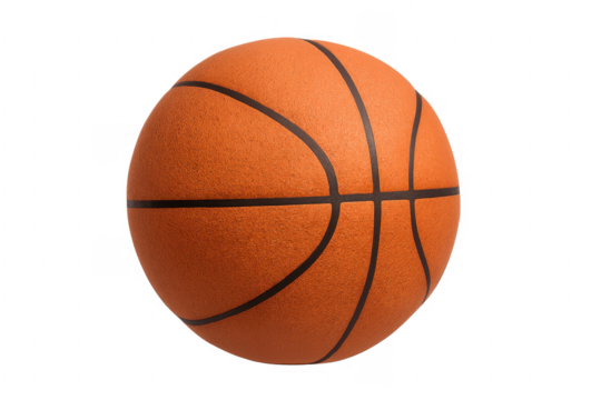 Orange basketball sphere with black lines transparent background