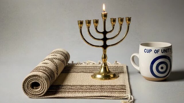 Illuminating kinara and mkeka beside kikombe cha umoja, symbolizing unity and cultural values in a tranquil setting