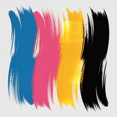 Abstract colorful brush strokes in blue pink yellow and black on a white background design element
