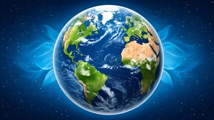 Fototapeta premium Earth globe rotating in space with blue energy aura