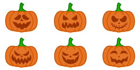 Halloween Pumpkin Vector Set – Scary and Cute Jack O’Lantern Faces Clipart for Stickers, Cards, and Decorations
