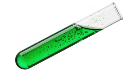 Glowing green liquid in laboratory test tube chemical experiment science discovery