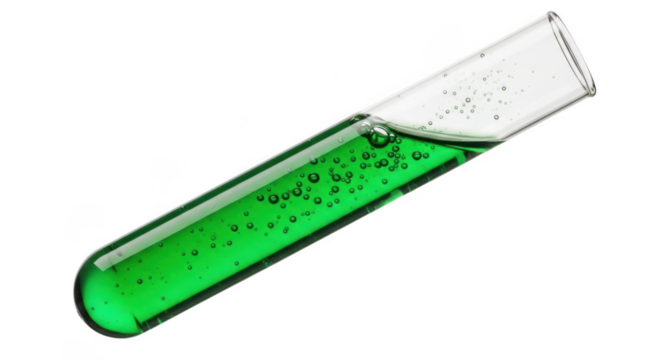 Glowing green liquid in laboratory test tube chemical experiment science discovery - Powered by Adobe