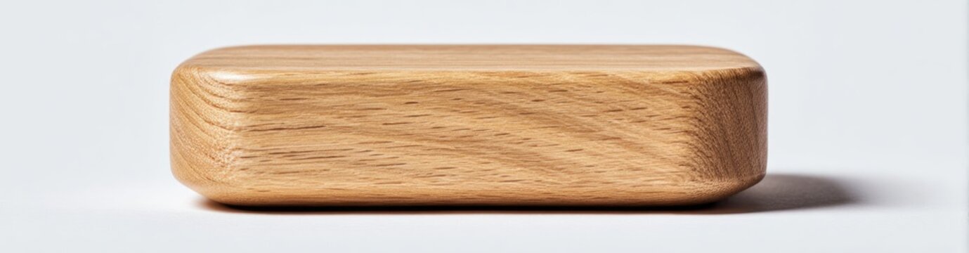 Light-colored, oblong wooden object with rounded edges, smooth surface, and subtle wood grain, photographed against a bright white background