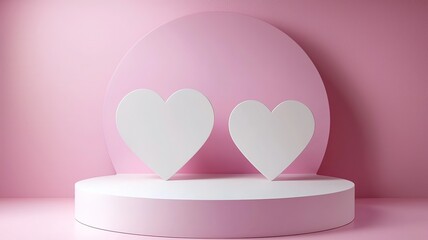 Simple pink and white 3D heart illustration, minimalist Valentine's Day vector design, clean background
