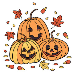 Cute Halloween Pumpkins Autumn Illustration