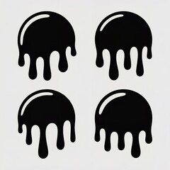 Four black dripping shapes with a white highlight on a light gray background in a square format
