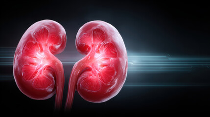 Human kidney organ anatomy illustration showing medical health concept for urology and kidney stone disease. painful and serious internal body part representation