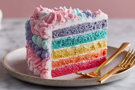 A rainbow cake with vibrant layers of frosting, bringing colorful joy to every celebration.