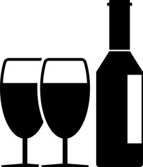 Simple black silhouette wine bottle icon illustration. Minimalist vector design suitable for beverage label logos, bars, restaurants, or applications.