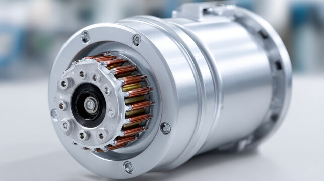 Powerful electric motor core machine part for modern industry and engineering. This technology uses magnets made from rare earth elements to generate impressive power