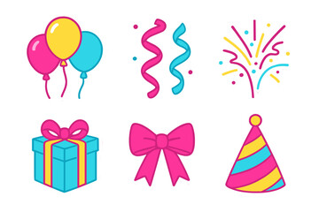 Obraz premium Colorful party decorations including balloons, confetti, and gifts suitable for festive celebrations