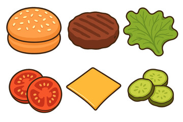 Fresh ingredients arranged for a delicious homemade burger preparation at lunchtime