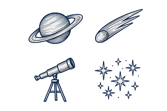 Exploring space with a telescope, observing a comet and planets in the night sky