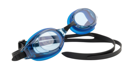 Blue swimming goggles for professional or recreational use isolated PNG with Transparent Background