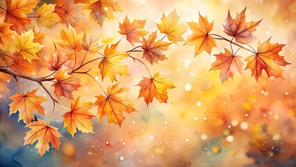 Branch with autumn maple leaves in sunlight