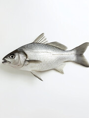 Fototapeta premium Fresh silver fish displayed on white background for seafood meals 