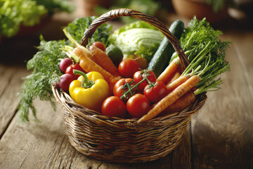 Fresh Organic Vegetable in Rustic Basket Healthy Eco-Friendly Organic