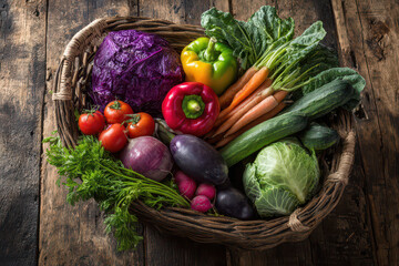 Fresh Organic Vegetable in Rustic Basket Healthy Eco-Friendly Organic