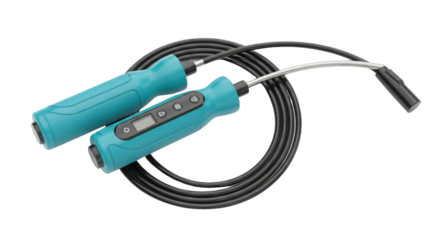 Blue digital jump rope with counter for fitness isolated PNG with Transparent Background