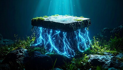 Stone Floating with Glowing Electric Currents in a Mysterious Environment