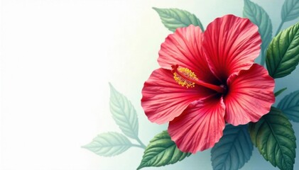 Bold red hibiscus, loose watercolor style, soft edges, painting, floral art