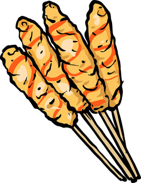 Sempol Ayam Indonesian Skewered Snack Illustration