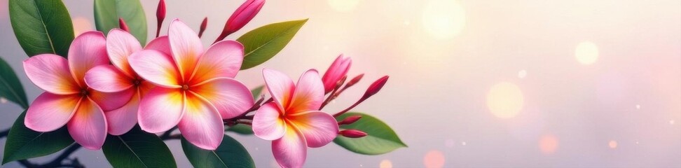 Fototapeta premium Delicate plumeria blooms, flowing lines, single stroke style , vector, elegant