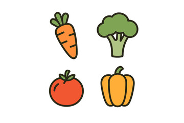 Colorful vegetables including carrot, broccoli, tomato, and bell pepper on white background