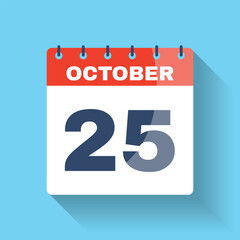October 25 Calendar Icon Flat Design Shadow