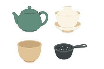 Obraz premium Collection of modern kitchen teaware displayed against a plain white background