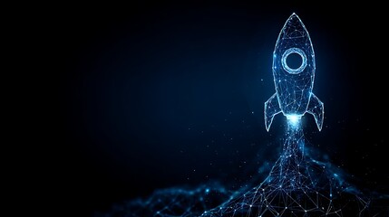 Futuristic Digital Rocket Launch in Dark Space with Blue Light Effects