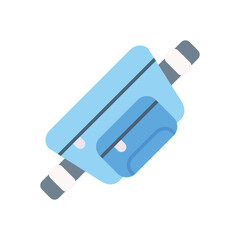 A blue fanny pack with a gray strap