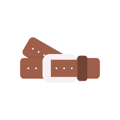 A brown leather belt fastened with a square white buckle Holes are punched along the length