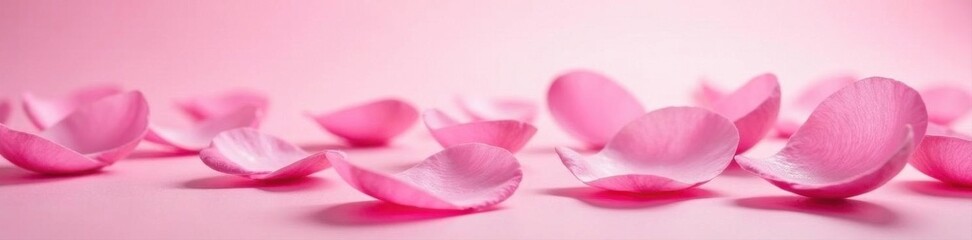 Softly strewn pink rose petals against a pale pink background , botanical, romantic, gentle
