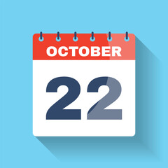 October 22 Calendar Icon Flat Design Shadow