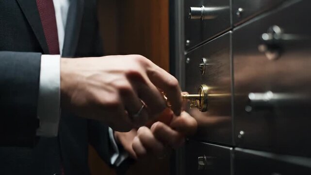 Person Unlocking a Safe Deposit Box for Secure Access