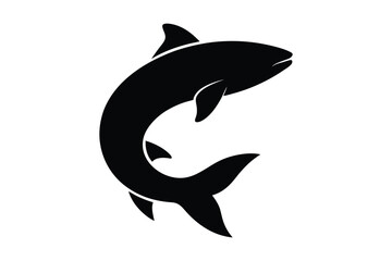Fototapeta premium Black silhouette of a jumping salmon fish with closed mouth on white background leaping