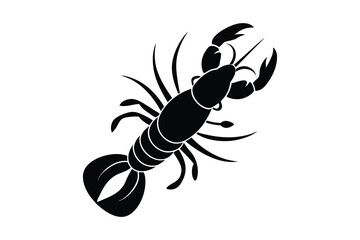 Black Silhouette of a Lobster with Claws and Antennae lobster, silhouette, black, white