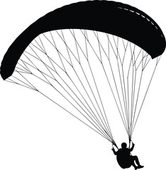 Paraglider silhouette vector illustration with canopy and pilot in flight