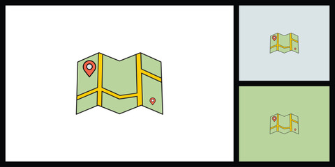 Folded Map with Location Pin Icon for Travel and Navigation