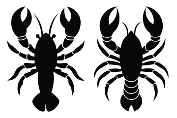 Top View Silhouettes of Two Black Lobsters on White Background crustacean