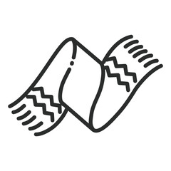 A line drawing of a winter scarf with fringe and a zigzag pattern on each end