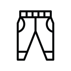 A line drawing of trousers or pants with a waistband and pockets